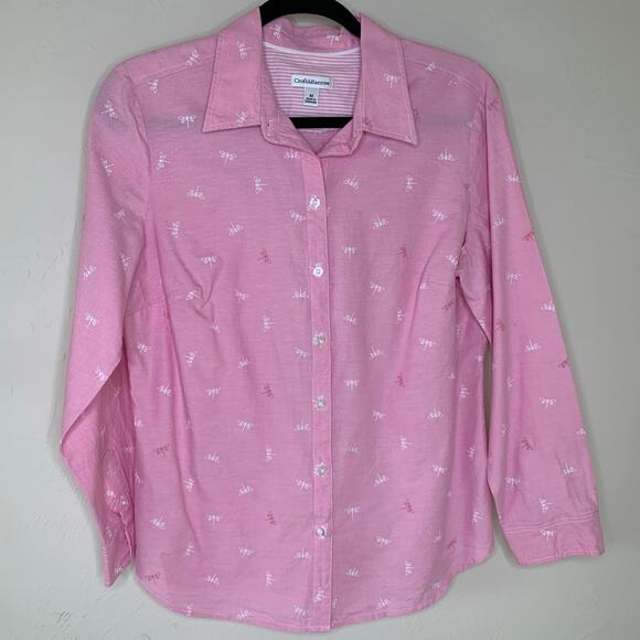Croft & Barrow Pink Oxford Cotton Shirt Dragonfly Sz Medium - Picture 5 of 9